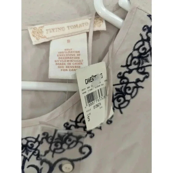 Women's grey peasant dress w/bell sleeves and sewn on detail by Flying Tomato, S - Picture 2 of 6